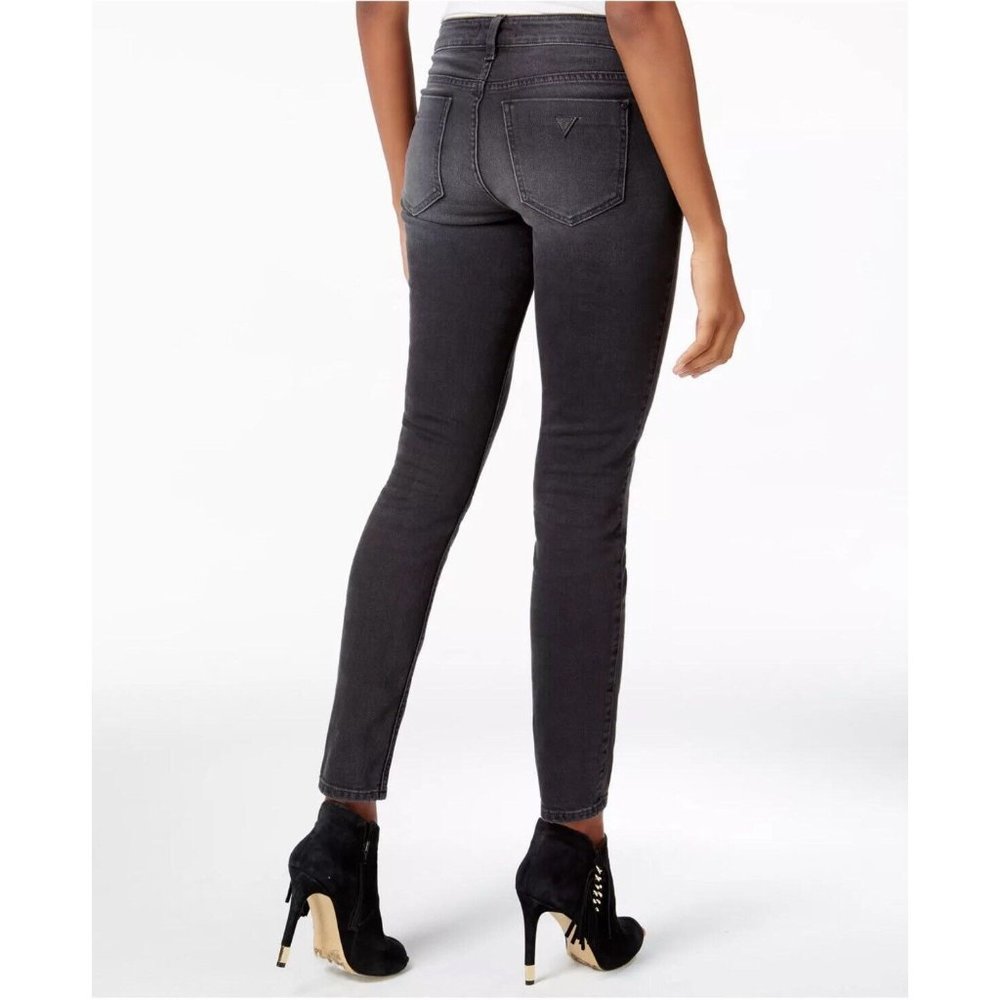 Guess Women’s Moto Zip Skinny Jeans Washed Black Size 24